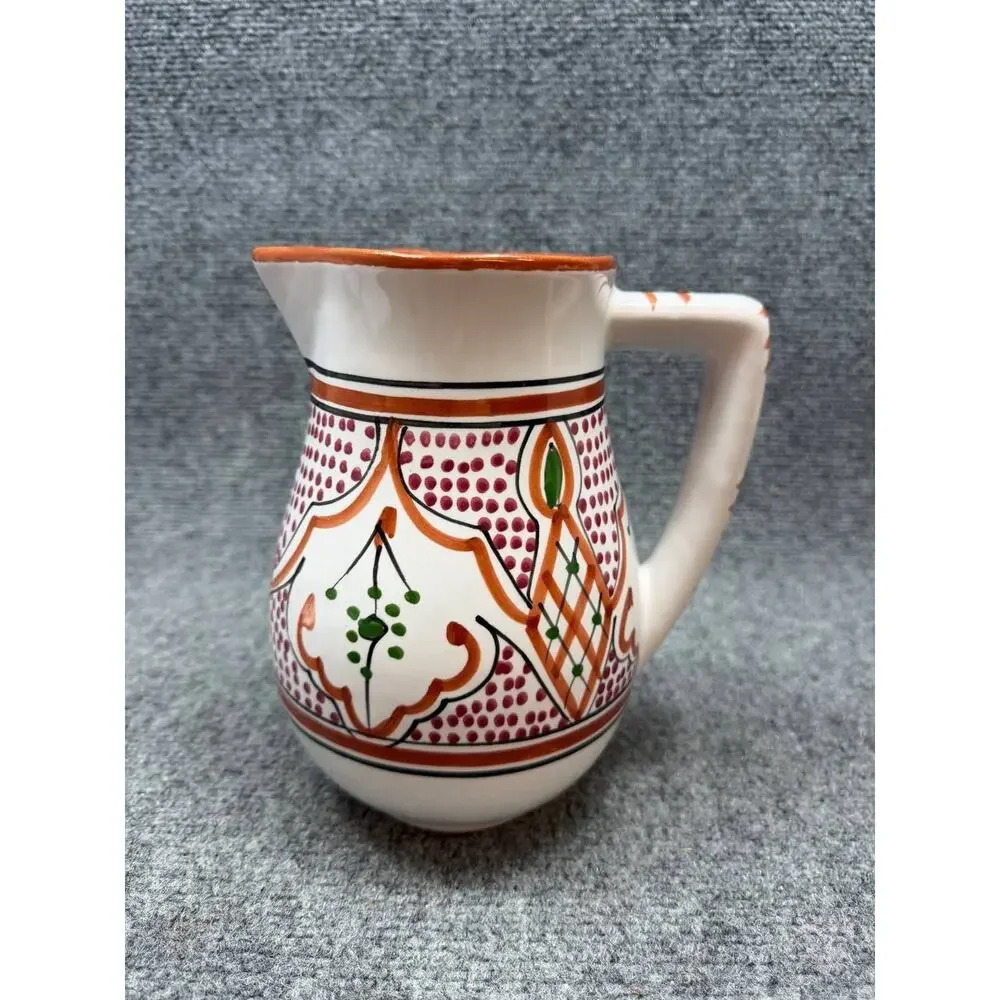 Vintage Tunisian Hand Painted Porcelain Pitcher Tunart Dishwasher Safe